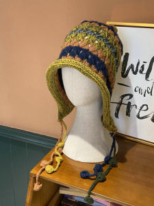 Mũ Len Búi Tóc Dài Nhiều Màu Bohemian Dễ Thương Cho Nữ Mũ Bảo Vệ Tai Mùa Thu Mũ Trùm Đầu Không Có Viền Mũ Trùm Đầu Mềm Mại