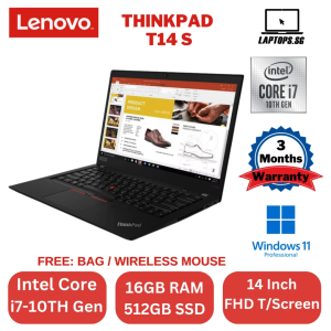 Lenovo thinkpad T14s I7-10th Gen/16gb RAM/512GB SSD/14 inch FHD Touch Screen/ windows 11 pro/ 3 months warranty( Refurbished )