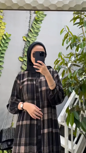 TERLARIS PROMO Gamis Gauri Dress Rayon Motif Kotak Kotak Terbaru Kekinian