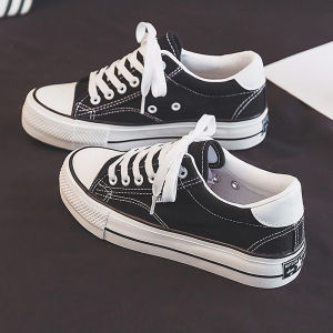 Womens Canvas Sneakers Low Top Flat Bottom Sports Shoes Korean Style Casual Versatile Student Flats Spring 2023 round Toe Rubber Sole