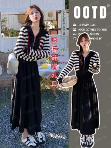 Đầm Cho Bà Bầu Bú Ống Dài Tay Dài Mùa Thu Xuân Thu Đông Phong Cách Pháp Mặc Ở Nhà Cho Bà Bầu Sau Sinh Bú Ống Giả Hai Mảnh