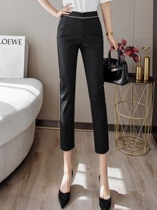 High Waist Thin Casual Womens Pants Spring Summer Nine Points Straight Tube Match All Cotton Blend Fashionable Office Pants