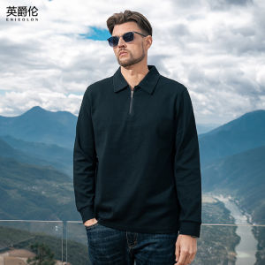 Enjeolon | Half-Zip Long Sleeve Solid Collar Polo Shirt