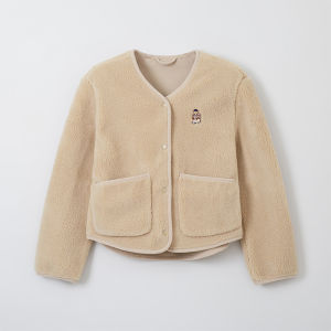 spao | Winter Womens Simple Fleece Teddy Bear Embroidery Jacket
