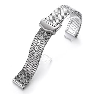 20mm for Omega Seamaster Stainless Steel Strap Flat Interface Mesh Watch Band Business for Mens Fashion Quick Release Watchband