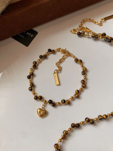 CAFFTI | Delicate Luxe Handwoven Tiger Eye Stone Heart Bracelet