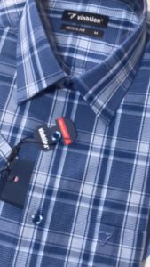 Áo Sơ Mi  Cotton Pha _ Ngắn Tay Dáng Regular Vạt Ngang Vĩnh Tiến 350