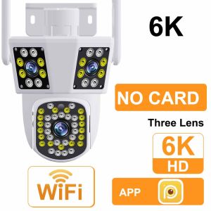 WIFI IP Camera 6K 12MP HD Three Lens PTZ Camera Outdoor Motion Detection Security Camera Waterproof Surveillance