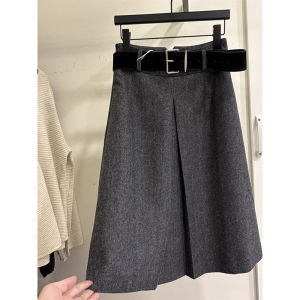 French Design High Waist A-Line Flared Wool Skirt