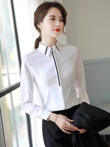 Áo Sơ Mi Trắng Dài Tay Mùa Xuân Thu Cho Nữ Phục Vụ Khách Sạn Nhà Hàng Chuyên Nghiệp Thường Ngày Cổ Vuông Nút Trang Trí