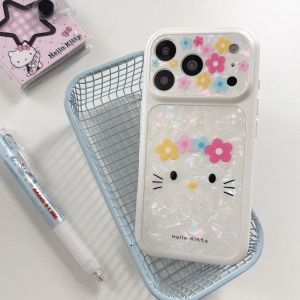 Sanrio | Fashion 3D Cute White Cartoon Sanrio Hello Kittty Patterned Flowers Phone Case For iPhone 17 16 15 Pro Max Shockproof Hard Cover