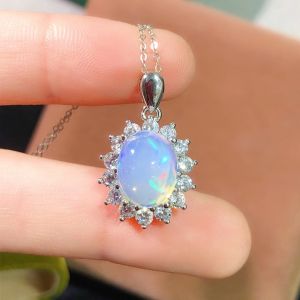 Montagne Jewelry 925 Silver Necklace Crystal Inset Design 806 Fine Jewellery Natural 9x12mm Opal Pendant Necklace
