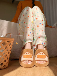 Dép Nữ Dễ Thương Ấm Áp Chống Trượt Mùa Thu Đông Mũi Thon Nhún Nhún Đế PVC Đế Dày 15-35cm Dép Cotton Thoải Mái