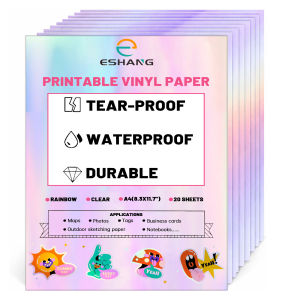 20 Sheets Rainbow Clear Holographic Sticker Paper for Inkjet Printer and Laser A4(8.3x11.7 )Printable Vinyl Clear Sticker Paper