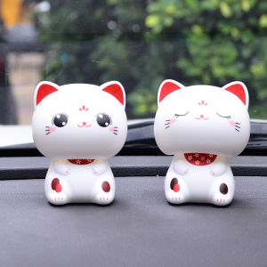 Solar Nodding Lucky Cat Car Dashboard Shaking Head Cute Neko Ornament Home Office Desktop Solar Powered Doll Auto Interior Decoration Gift