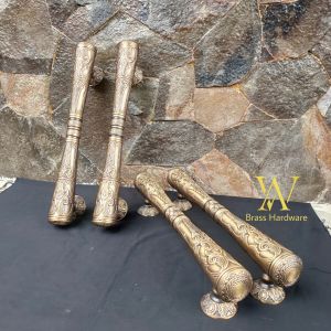Handle Pintu Rumah Kuningan Antik Motif Godo Ukir 56 cm 4 Pcs