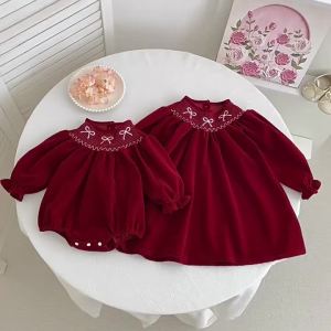 2025 Winter Kids Baby Girls Dress Red Bow Kids Baby Girls Long Sleeve Sweet Christmas Princess Dress New Children Clothes Dress