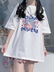 240G Pure Cotton Cartoon Fun Printing T-shirt Female Easiest for Match Half-Sleeve Pure Cotton Loose White Tops Summer New Arrival