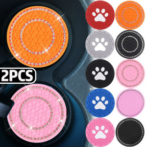 2pcs Car Coaster Double Diamond Auto Water Cup Groove Non-slip Pad Honeycomb Heat Insulation Anti Scalding Mat Car Door Groove Mat
