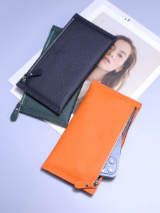 Long Genuine Leather Wallet Womens Ultra-Thin Casual Soft Cowhide Zipper Money Clip Mobile Phone Bag Korean Style New Model