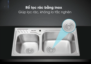 Chậu rửa bát Malloca MS1003NEW inox cao cấp chế tạo bán thủ công thiết kế 2 hố lệch kích thước 800mm
