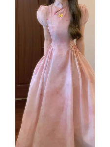 CHANGTONG | Modified Chinese Style Pink Cheongsam Young Slimming Dress