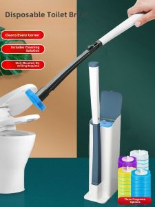 Disposable Toilet Brush Set Home Use No Dead Angles Wall Mounted Cleaning Tool Replacement Heads Bathroom Plastic Scrubber
