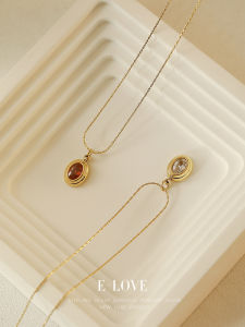 Oval Vintage Diamond Pendant Chain Necklace • Waterproof Non Tarnish Jewelry • 18K Gold Plated 316L Stainless Titanium Steel Necklaces for Women NL160