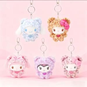 Sanrio | Leopard Print Bear Series Hello Kitty Keychain Pendant Cartoon Kitty Cat Plush Doll Pendant Keychain Bag Decoration Gift