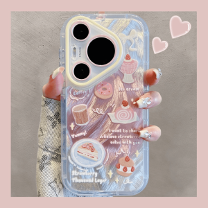 Luxurious Flocking Strawberry Cake Design Phone Case with Airbag for  16Promax 15 14 13 High End Feel Anti-Fall for Huawei P70 60 Mate60 50 pro Soft Silicone Protective Cover