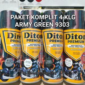 Pilok Cat Semprot Diton Premium Army Green Hijau Armi 9303 Primer Grey Epoxy 9120 White Putih 9102 Clear 9128 Paket Komplit 4 Kaleng Pilox Paketan Lengkap 400cc