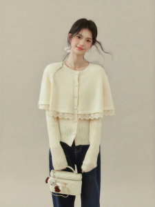 OUYANGXI | Áo Sweater Dài Tay Voan Mỏng Giả Cổ Hai Mảnh