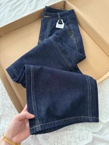 Deep Blue Slim Fit Straight Leg Denim Jeans High Waist Loose Casual Hemming Female Spring Autonomous New Wide Leg Trousers