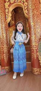 ชุดไทยเด็กประยุกต์ลายหมี่ไพลิน แต่งระบายอกได้สวยงามมาก❤️ พร้อมจัดส่งใน🇨🇷จัดส่งไวใน24ชม.
