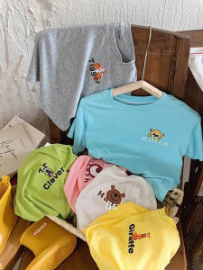 Pure Cotton Short Sleeve T-Shirt for Boys And Girls Cartoon Bear Design Baby Summer Top Matching Sister Brother Outfit