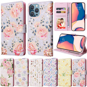 Luxury Casing For iPhone 17 Pro Max 17 Air 16 15 Plus Pro Max Flowers Butterly Pattern Wallet Soft Pu Leather Flip Stand Skin Protect Cover Case