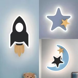 Childrens Room Light Boys And Girls Modern Creative Room Decoration Wall Light Aisle Study Bedside Light Moon Star Rocket Wall