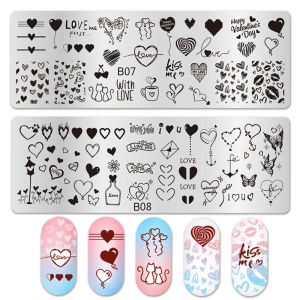 Valentines Day Nail Stamping Plates Rose Flower Love Heart Nail Art Plate Stainless Steel Halloween Nail Design Stencil Tools