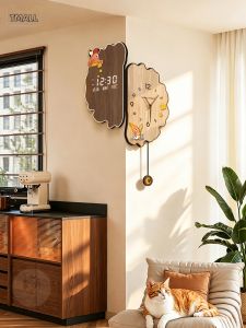 HAOJIUBUJIAN | Vintage Wood Style Corner Wall Clock Double Sided