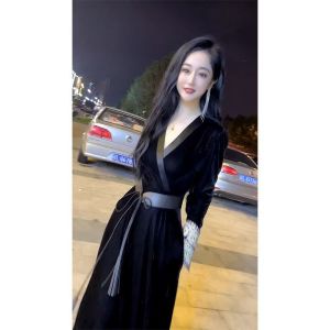 Elegant Luxury Long Knee-Length Dress Slimming Waist Design Fashionable Autumn New Arrival Womens A-Line Dress Polyester Fiber