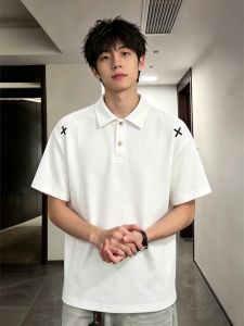 OUMULONG | Cross Embroidery Polo Shirt Short Sleeve Clean Fit