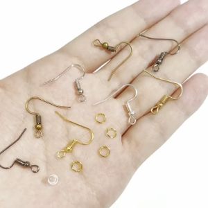 300Pcs/Box Alloy Earrings Ear Hook Clasp Assembly Hooks for Earrings DIY Jewelry Crafts Making Silver Plated Gold Earring Hooks Kit with Earring Backs for DIY Jewelry Making Accessories