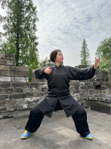 Yiwutang Tai Chi Clothing Womens 2024 New Spring Autumn Medium Length Fitness Uniform Eight Pieces of Silk Slim Fit Diamond Embedded