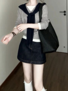 YUEZHONGWEI | Faux Two-piece Knitted Sweater Cape Outfit Set