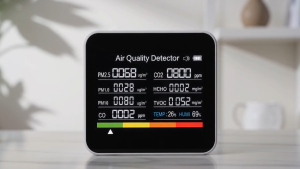 KKmoon 9 in 1 Air Quality Monitor CO2 Meter Carbon Dioxide Detector Time/Date CO2 TVOC HCHO PM2.5 PM1.0 PM10 Temperature Humidity Detection Support APP Control with Alarm Function for Home Office Car