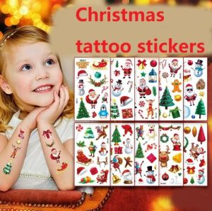 10PCS New Christmas Tattoos Stickers for Kids Childrens Temporary Tattoos Mini Transfer Waterproof Tattoos Stickers