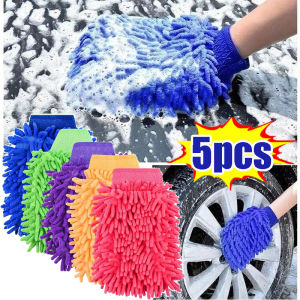 5pcs Microfiber Towel for Car Auto Cleaning Gloves Dust Washer Hand Gloves for Car Microfiber Chenille Gloves Thickened Plush Car Supplies Cleaning Tools