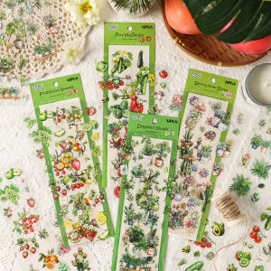 Nature Time Series ติดเต็มหน้ากระดาษตัดลายสัตว์เลี้ยง ลายใบไม้เขียว สตรีทแวร์ เทรนด์การตกแต่งอินเทอร์เน็ต ลายผลไม้และพืชใบเขียว