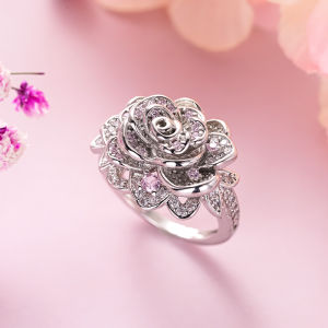 Huitan Flower Shaped Women Ring Silver Color Aesthetic Design Wedding Engagement Elegant with Shiny Pink CZ Accessories Jewelry