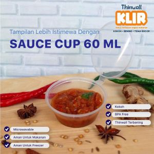 Cup Saus Klip 60ml / Wadah Plastik Saos Sambal Mayonaise / Thinwall Kontainer 60 ml Mini Anti Bocor [50 Pcs]
